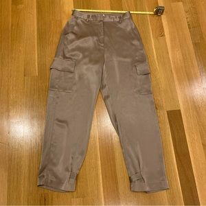 Babaton Tan Satin Cargo Pants